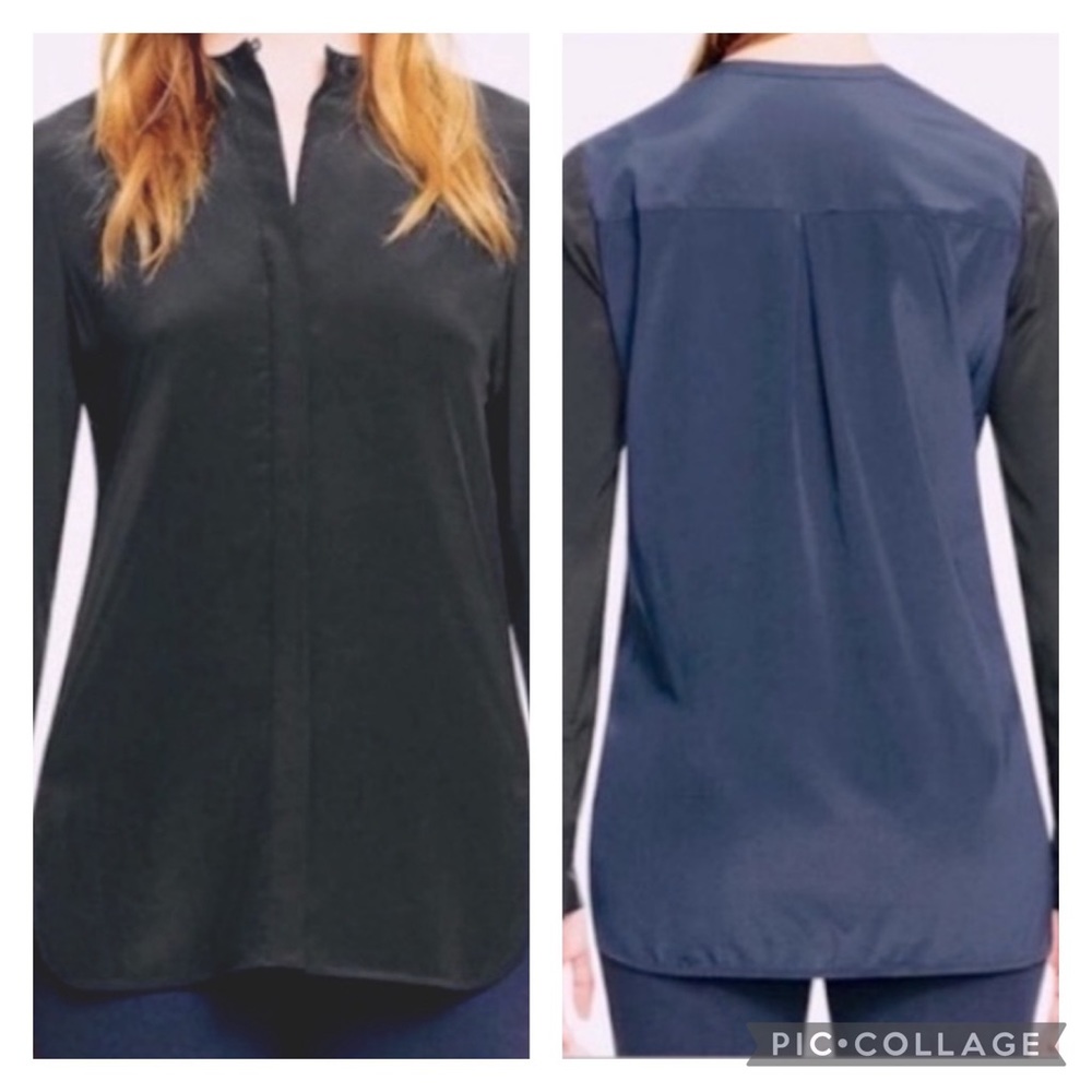 New! Tory Burch Meg Silk crepe de chine Tunic Blouse Black/Navy Blue 6 NWOT!